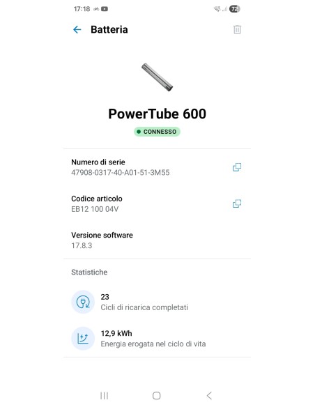 Batteria Bosch E-Bike Powertube Smart System 600 Wh